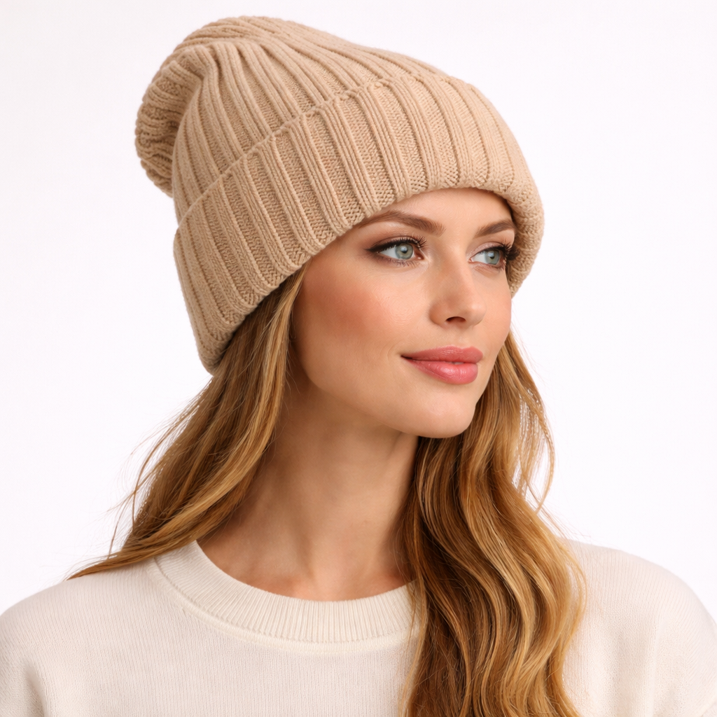 Beanivelle - Ribbed Knit Fold-Up Beanie  Winter Warmth Everyday