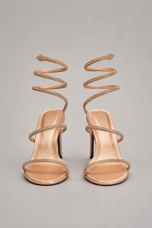 Sparkling Snake Strap High Heels | Women | Pointed Toe | Gold | Evening Party Shoes | Steven & Levon
