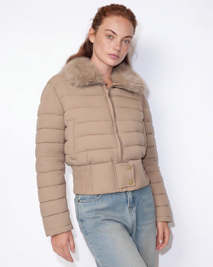 Cropped Puffer Jacket | Women | Faux Fur Collar | Warm Quilted Winter Coat | Steven & Levon