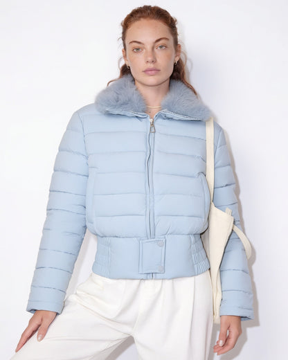 Cropped Puffer Jacket | Women | Faux Fur Collar | Warm Quilted Winter Coat | Steven & Levon