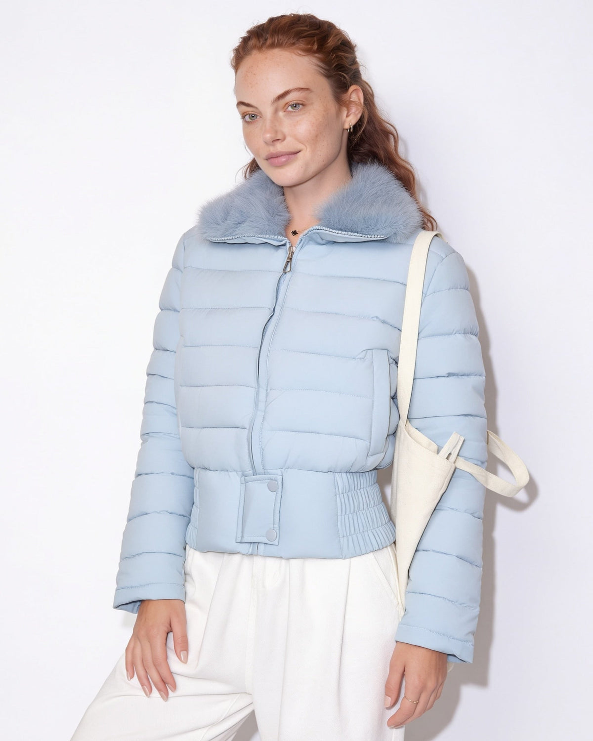 Cropped Puffer Jacket | Women | Faux Fur Collar | Warm Quilted Winter Coat | Steven & Levon