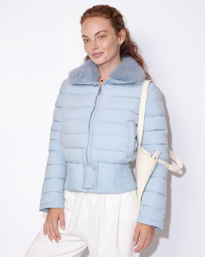 Cropped Puffer Jacket | Women | Faux Fur Collar | Warm Quilted Winter Coat | Steven & Levon