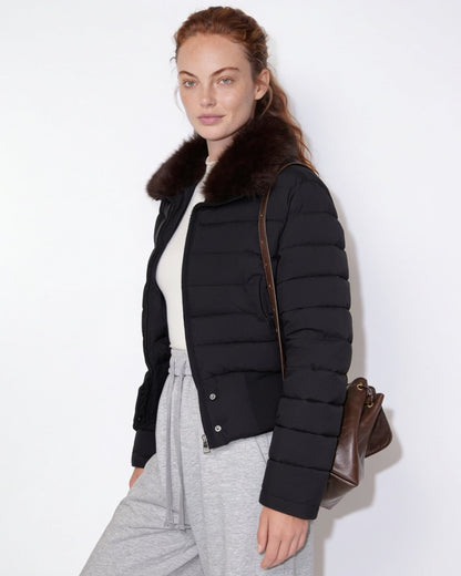 Cropped Puffer Jacket | Women | Faux Fur Collar | Warm Quilted Winter Coat | Steven & Levon