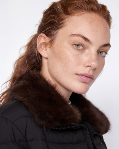 Cropped Puffer Jacket | Women | Faux Fur Collar | Warm Quilted Winter Coat | Steven & Levon