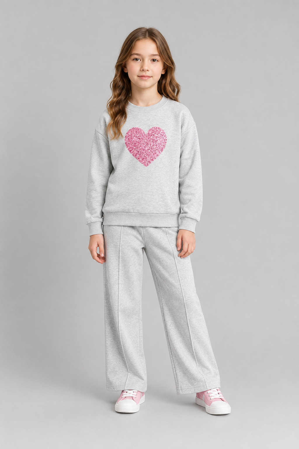 Girls Heart Print Sweatshirt & Wide Leg Pants Set | Long Sleeve | Casual Outfit | Steven & Levon