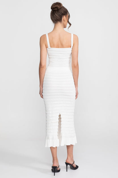 Textured Knit 3-Piece Set | Women | Blazer Top & Midi Skirt | White | Steven & Levon