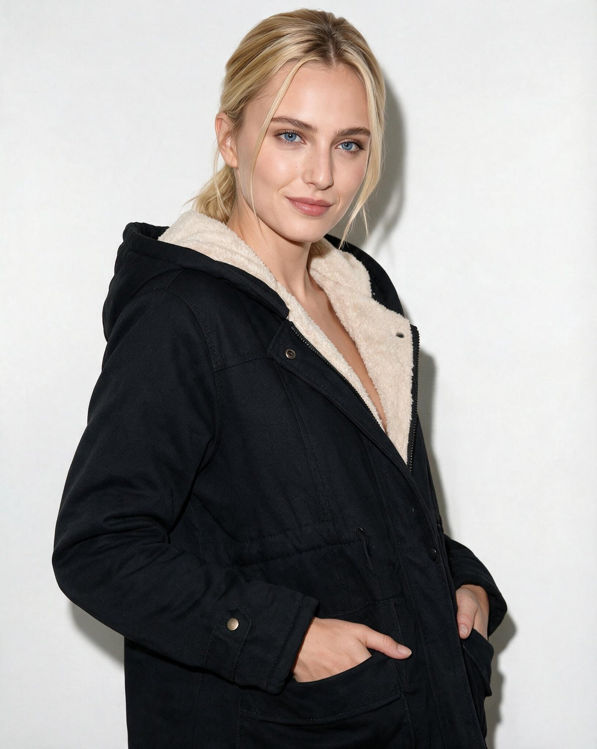 Sherpa Lined Coat | Women | Zip Front Hooded Jacket | Cozy Winter Outerwear | Steven & Levon