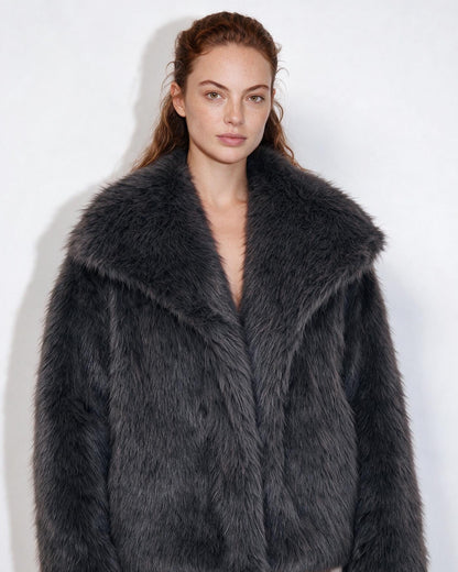 Faux Fur Jacket | Women | Shawl Collar | Dolman Sleeve | Winter Outerwear | Steven & Levon