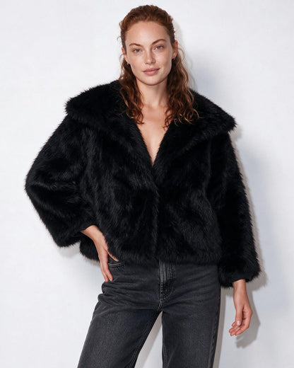 Faux Fur Jacket | Women | Shawl Collar | Dolman Sleeve | Winter Outerwear | Steven & Levon