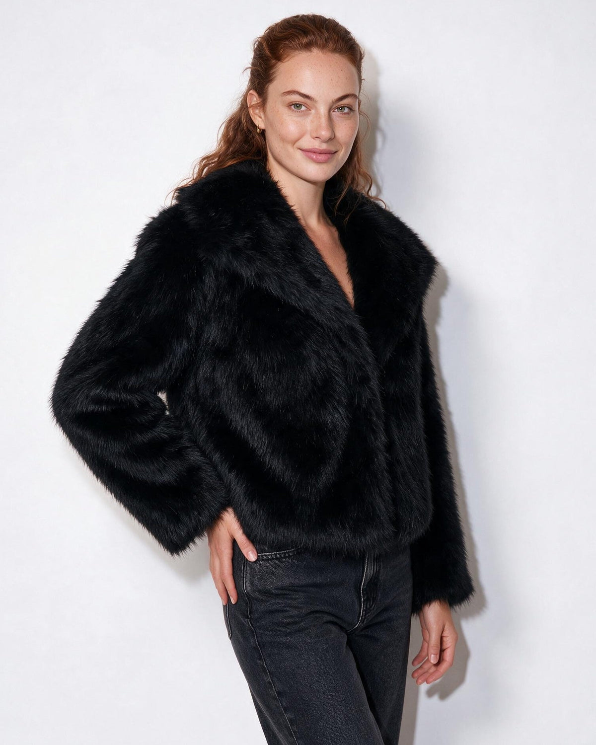 Faux Fur Jacket | Women | Shawl Collar | Dolman Sleeve | Winter Outerwear | Steven & Levon