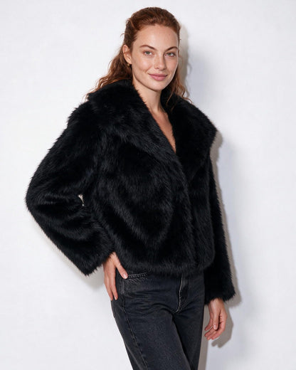 Faux Fur Jacket | Women | Shawl Collar | Dolman Sleeve | Winter Outerwear | Steven & Levon