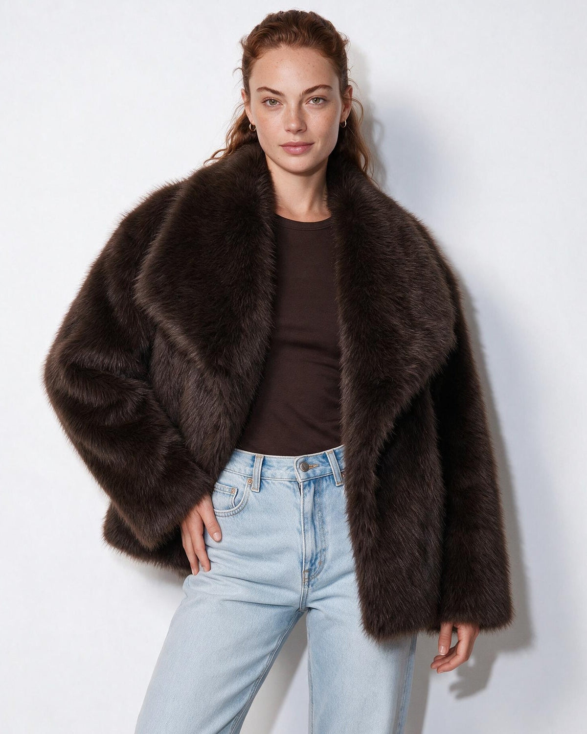 Faux Fur Jacket | Women | Shawl Collar | Dolman Sleeve | Winter Outerwear | Steven & Levon