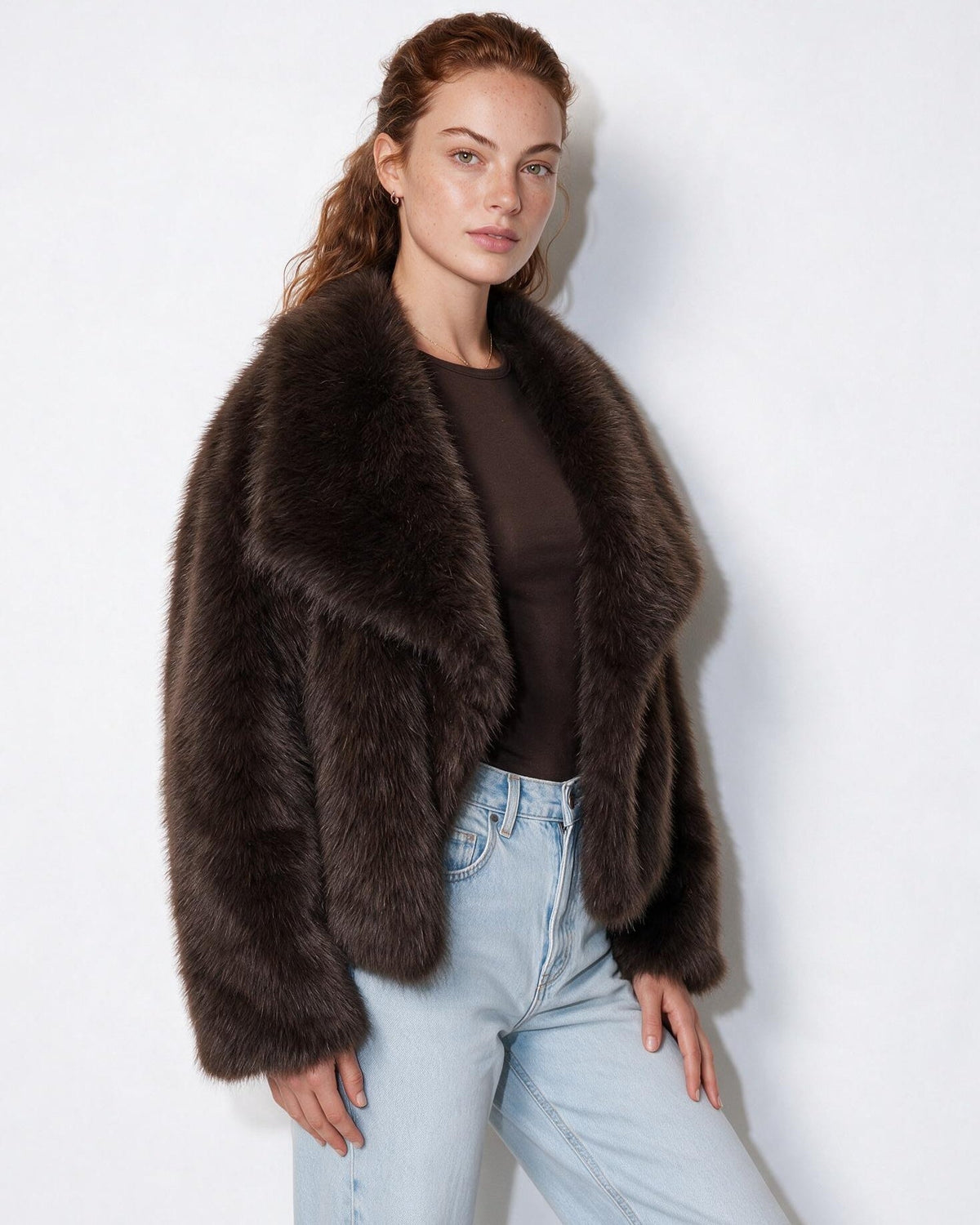 Faux Fur Jacket | Women | Shawl Collar | Dolman Sleeve | Winter Outerwear | Steven & Levon