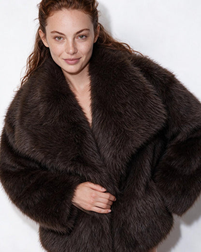 Faux Fur Jacket | Women | Shawl Collar | Dolman Sleeve | Winter Outerwear | Steven & Levon