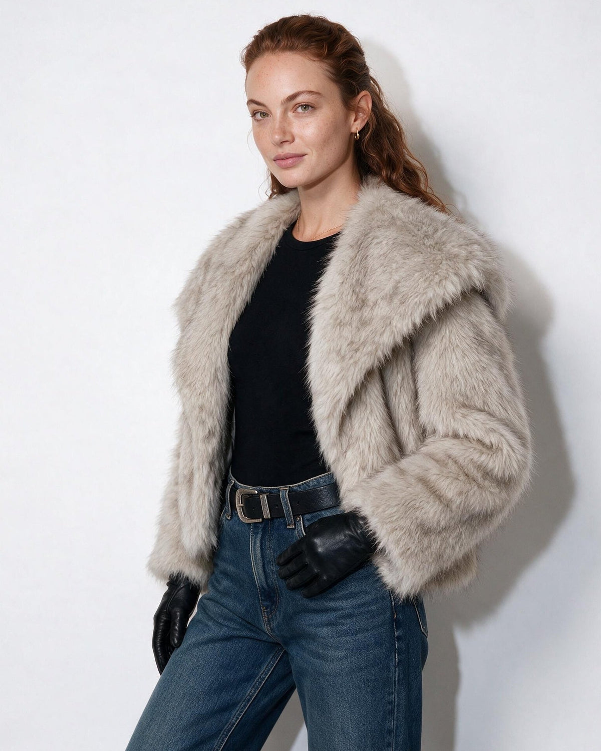Faux Fur Jacket | Women | Shawl Collar | Dolman Sleeve | Winter Outerwear | Steven & Levon