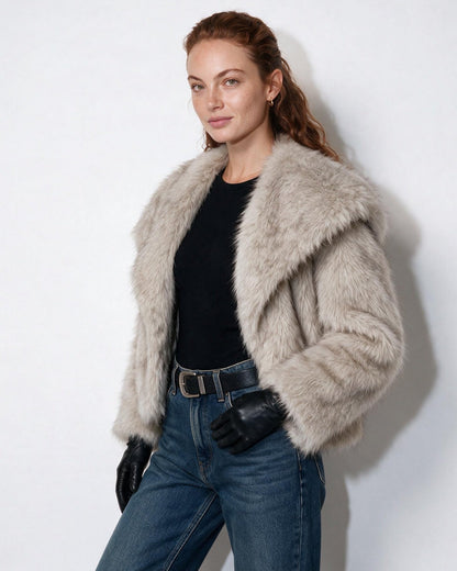 Faux Fur Jacket | Women | Shawl Collar | Dolman Sleeve | Winter Outerwear | Steven & Levon