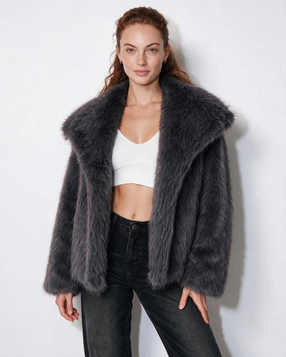 Faux Fur Jacket | Women | Shawl Collar | Dolman Sleeve | Winter Outerwear | Steven & Levon
