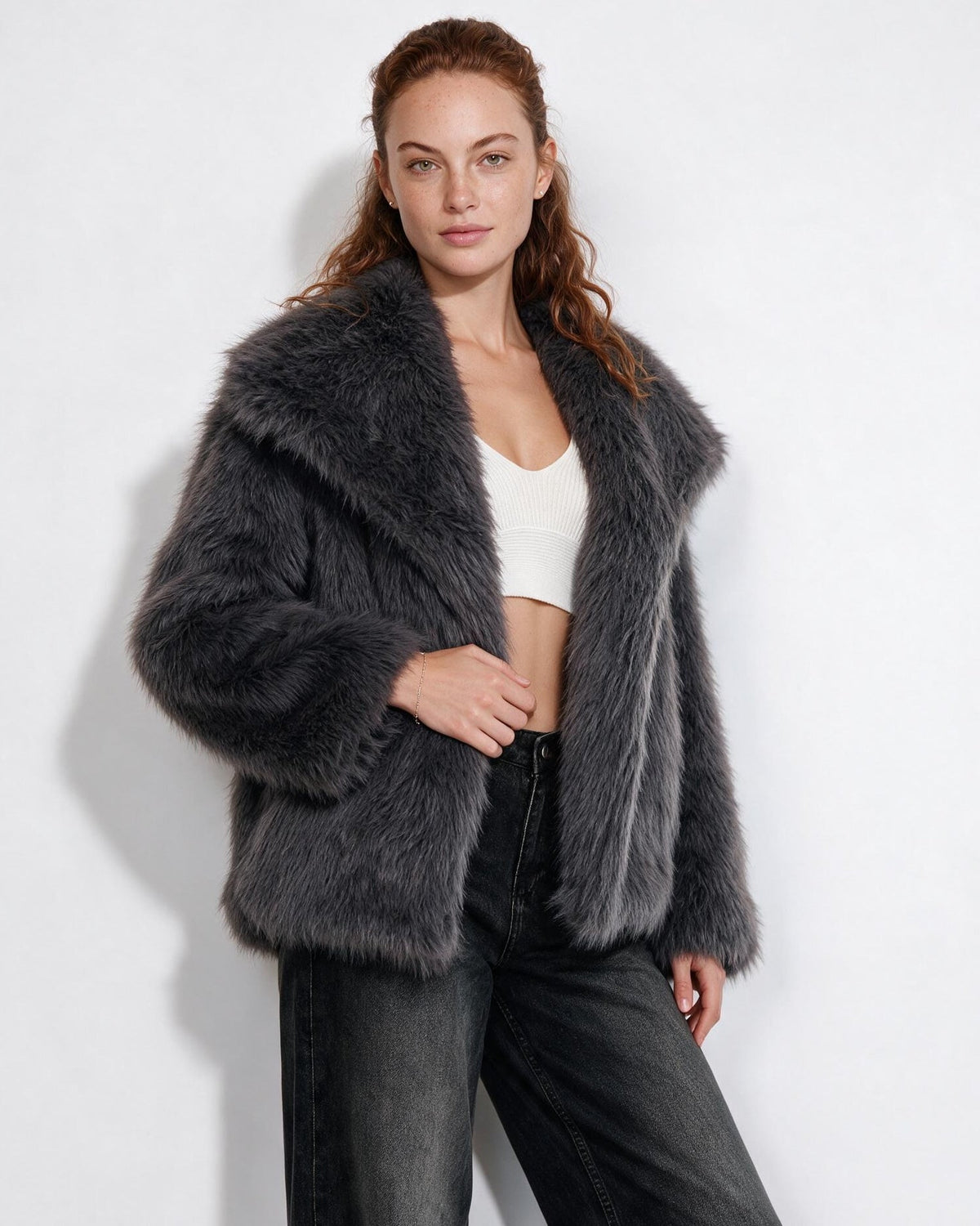 Faux Fur Jacket | Women | Shawl Collar | Dolman Sleeve | Winter Outerwear | Steven & Levon