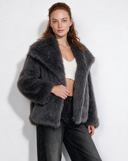 Faux Fur Jacket | Women | Shawl Collar | Dolman Sleeve | Winter Outerwear | Steven & Levon