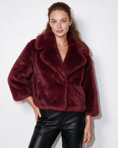 Faux Fur Jacket | Women | Shawl Collar | Dolman Sleeve | Winter Outerwear | Steven & Levon