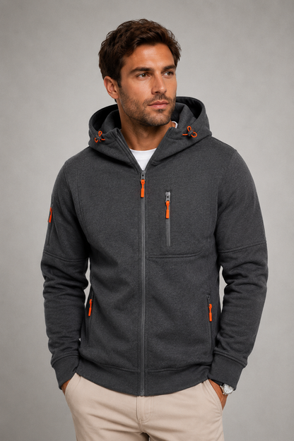 Zip-Up Hoodie | Men's Hoodie | Cotton Blend | Drawstring Hood & Multiple Zipper Pockets | Steven & Levon