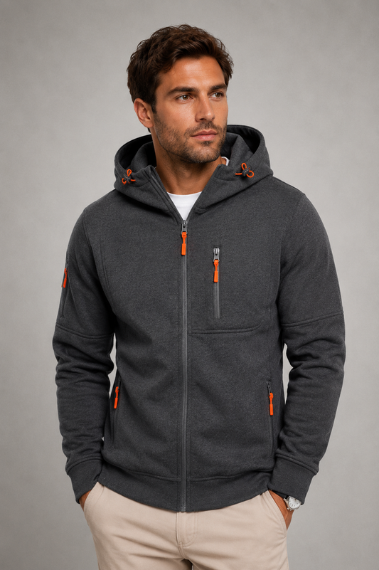 Zip-Up Hoodie | Men's Hoodie | Cotton Blend | Drawstring Hood & Multiple Zipper Pockets | Steven & Levon