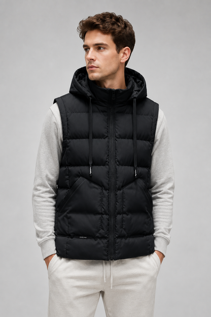 Unisex Hooded Bodywarmer Vest | Lightweight Quilted Gilet | Zip Front | Casual | Steven & Levon