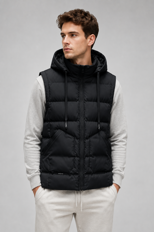 Unisex Hooded Bodywarmer Vest | Lightweight Quilted Gilet | Zip Front | Casual | Steven & Levon