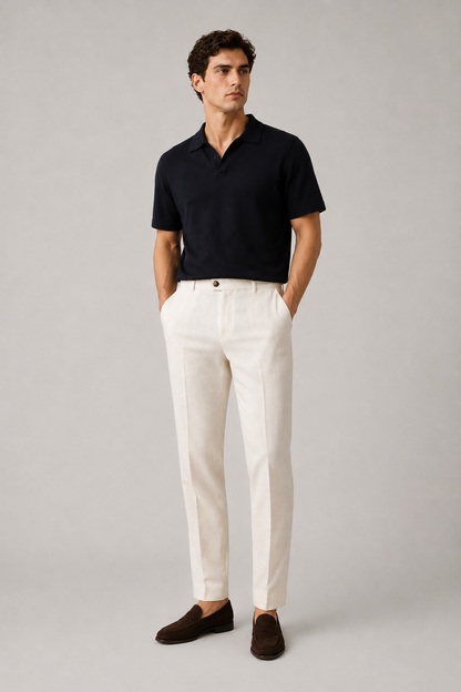 Linen Blend Tailored Trousers | Men | Straight Leg | Lightweight Smart Casual Pants | Steven & Levon