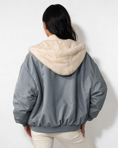 Oversized Bomber Jacket | Women | Sherpa Lined Hood | Cozy Winter Coat | Steven & Levon