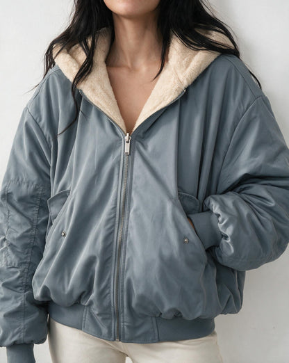 Oversized Bomber Jacket | Women | Sherpa Lined Hood | Cozy Winter Coat | Steven & Levon