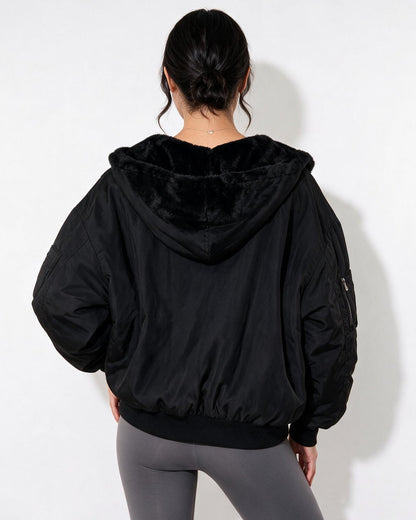 Oversized Bomber Jacket | Women | Sherpa Lined Hood | Cozy Winter Coat | Steven & Levon