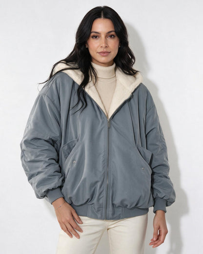 Oversized Bomber Jacket | Women | Sherpa Lined Hood | Cozy Winter Coat | Steven & Levon