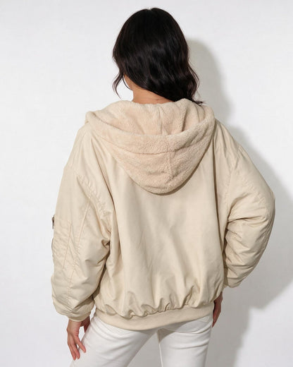 Oversized Bomber Jacket | Women | Sherpa Lined Hood | Cozy Winter Coat | Steven & Levon