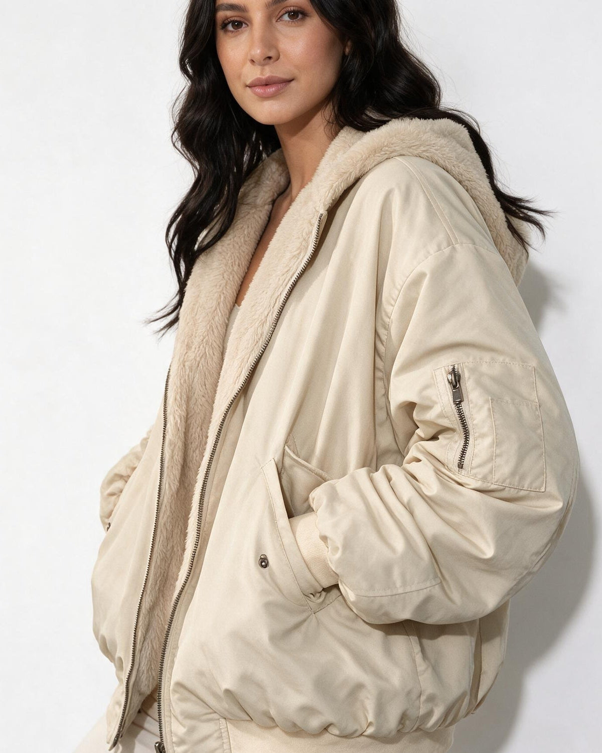 Oversized Bomber Jacket | Women | Sherpa Lined Hood | Cozy Winter Coat | Steven & Levon