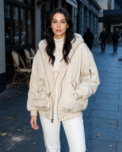 Oversized Bomber Jacket | Women | Sherpa Lined Hood | Cozy Winter Coat | Steven & Levon