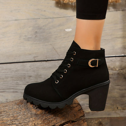 Block Heel Lace-Up Ankle Boots for Women | Side Zip | Combat Style | Steven & Levon