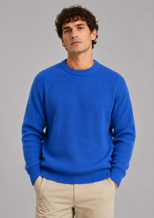 Men's Ribbed Knit Crewneck Sweater | Long Sleeve | Soft Knit | Classic Fit | Steven & Levon