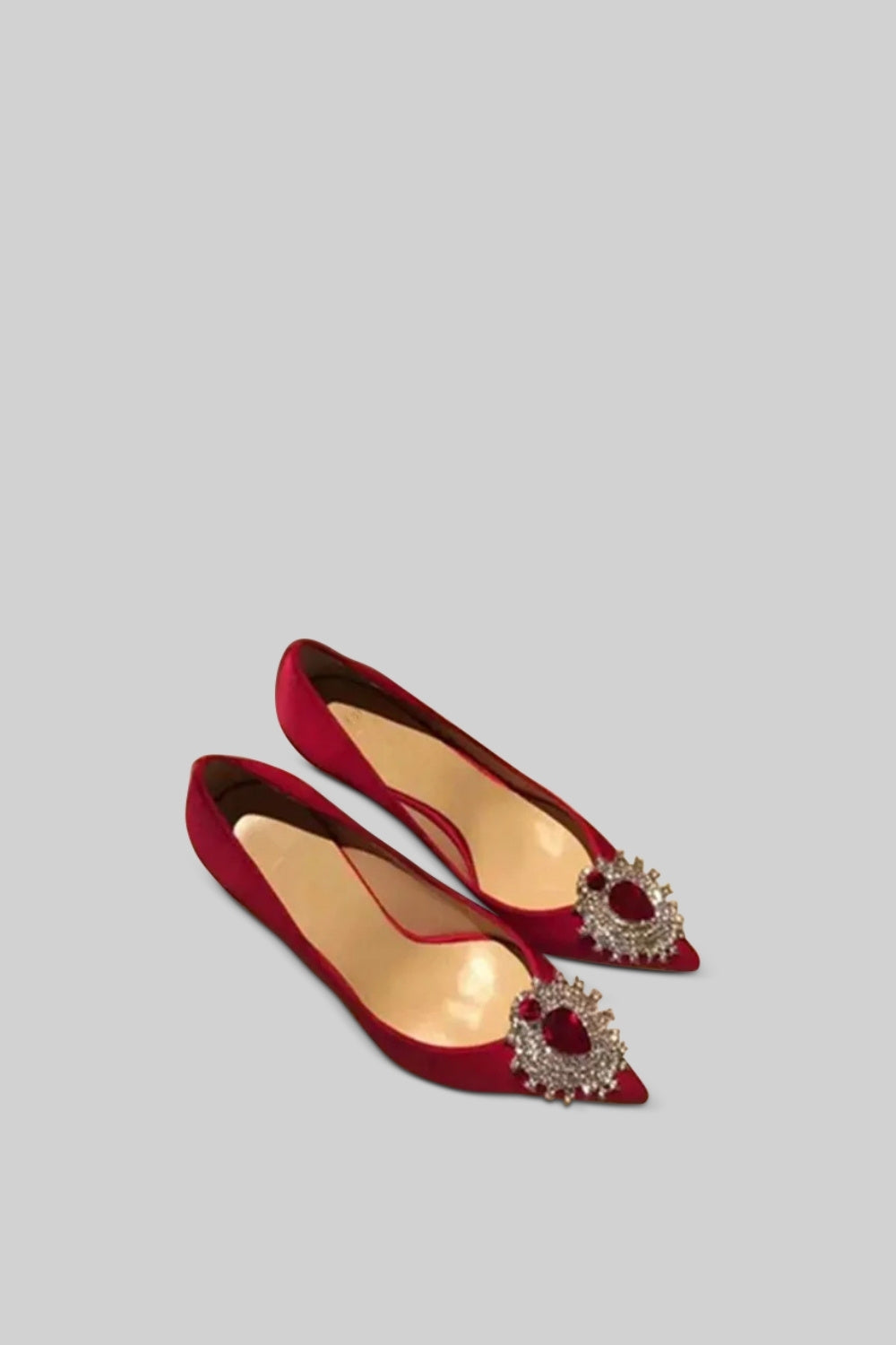 Satin Stiletto Heels | Women | Diamond Detail | Pointed Toe | Red | Evening Dress Shoes | Steven & Levon