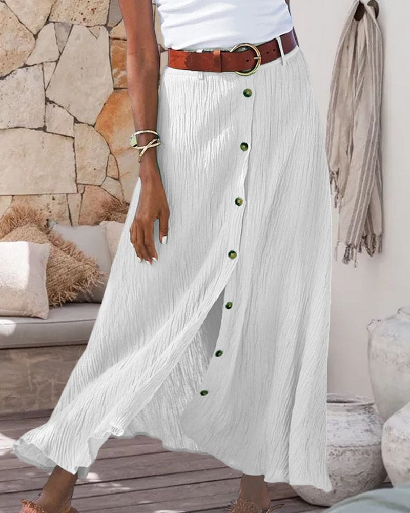 Long Monochrome Maxi Skirt | Women | High-Waisted | Flowy A-Line | Minimalist Everyday Skirt | Steven & Levon