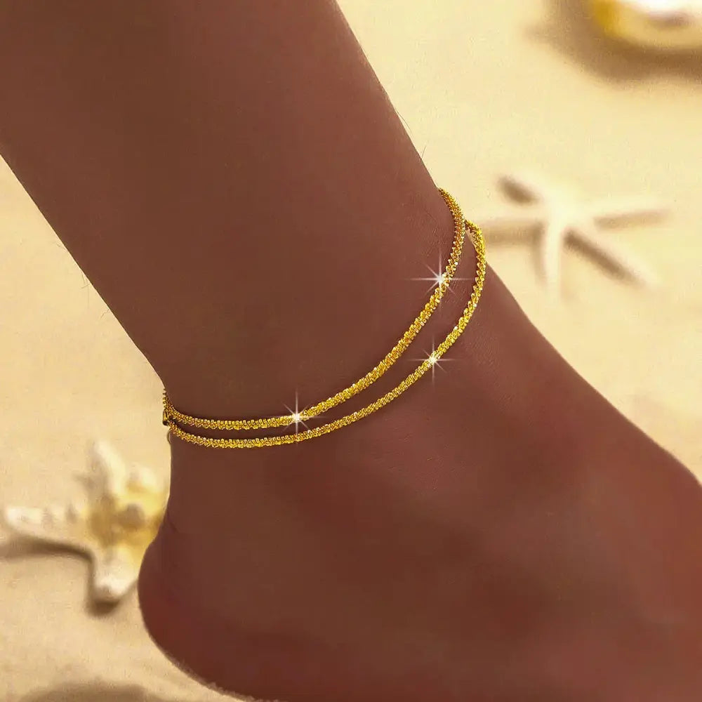 Double Anklet | Women | Silver & Gold Tone | Layered Chain Design | Adjustable Ankle Bracelet | Steven & Levon