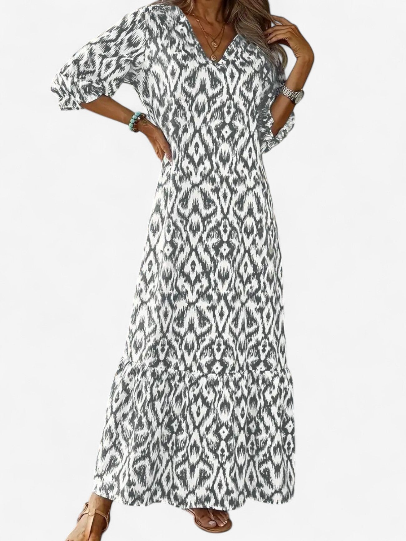 Summer Boho V-Neck Maxi Dress | Women | Flowy Holiday Dress | Steven & Levon