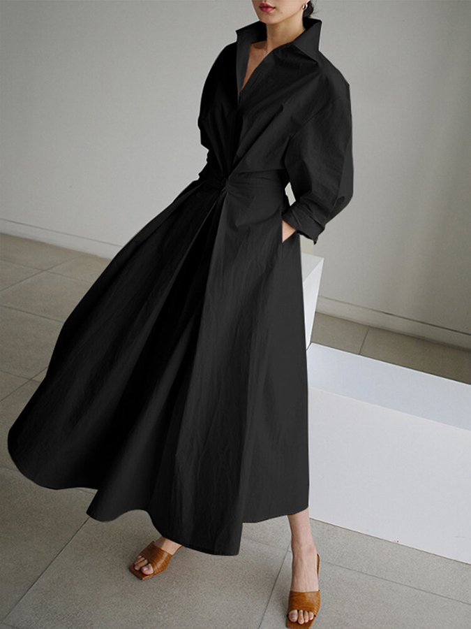 Women's Collared Belted Shirt Dress | Elegant Midi Dress | Steven & Levon