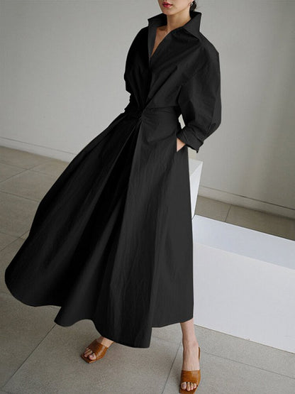 Women's Collared Belted Shirt Dress | Elegant Midi Dress | Steven & Levon