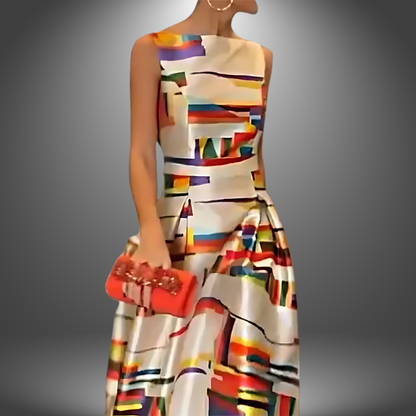 Sleeveless Geometric Maxi Dress | Women | Sleeveless Flowy Summer Evening Dress | Steven & Levon
