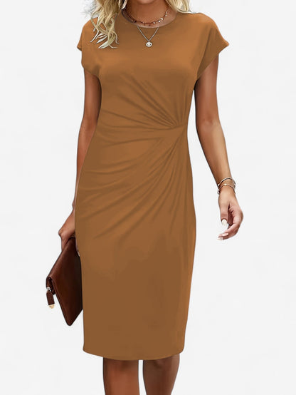 Women’s Ruched Wrap Bodycon Midi Dress | Women | Formal Occasion Dress | Cap Sleeve High Neck | Flattering Fit | Steven & Levon