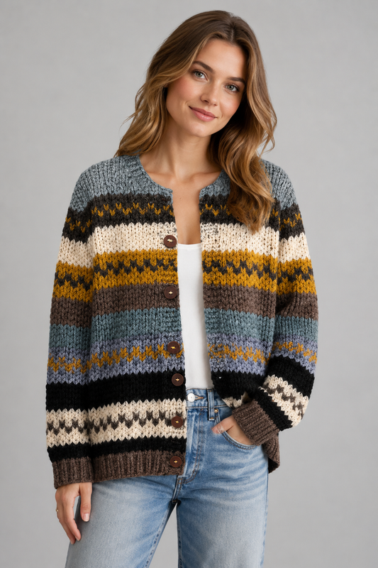Art Knit Cardigan | Women | Sardine Print | Button Front | Soft Knit | Steven & Levon
