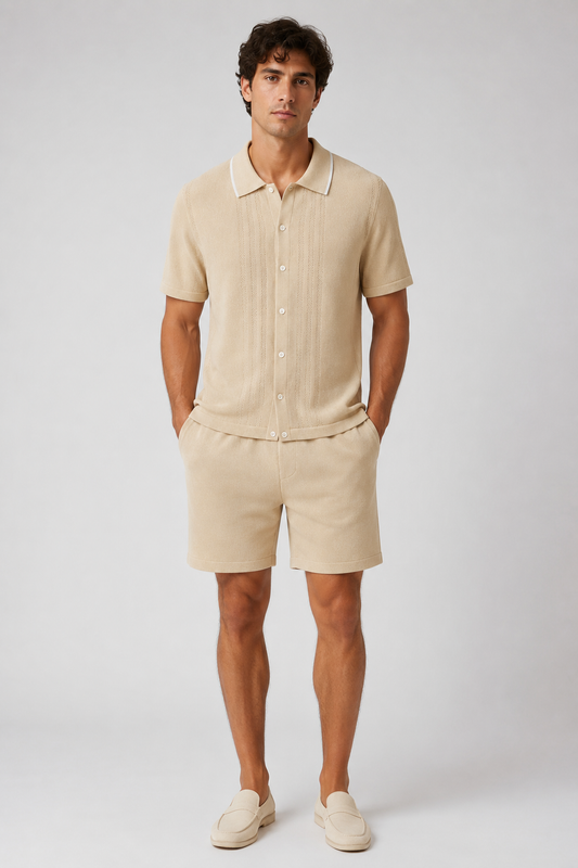 Men's Knit Two-Piece Summer Set | Men's Co-Ord | Textured Outfit | Steven & Levon