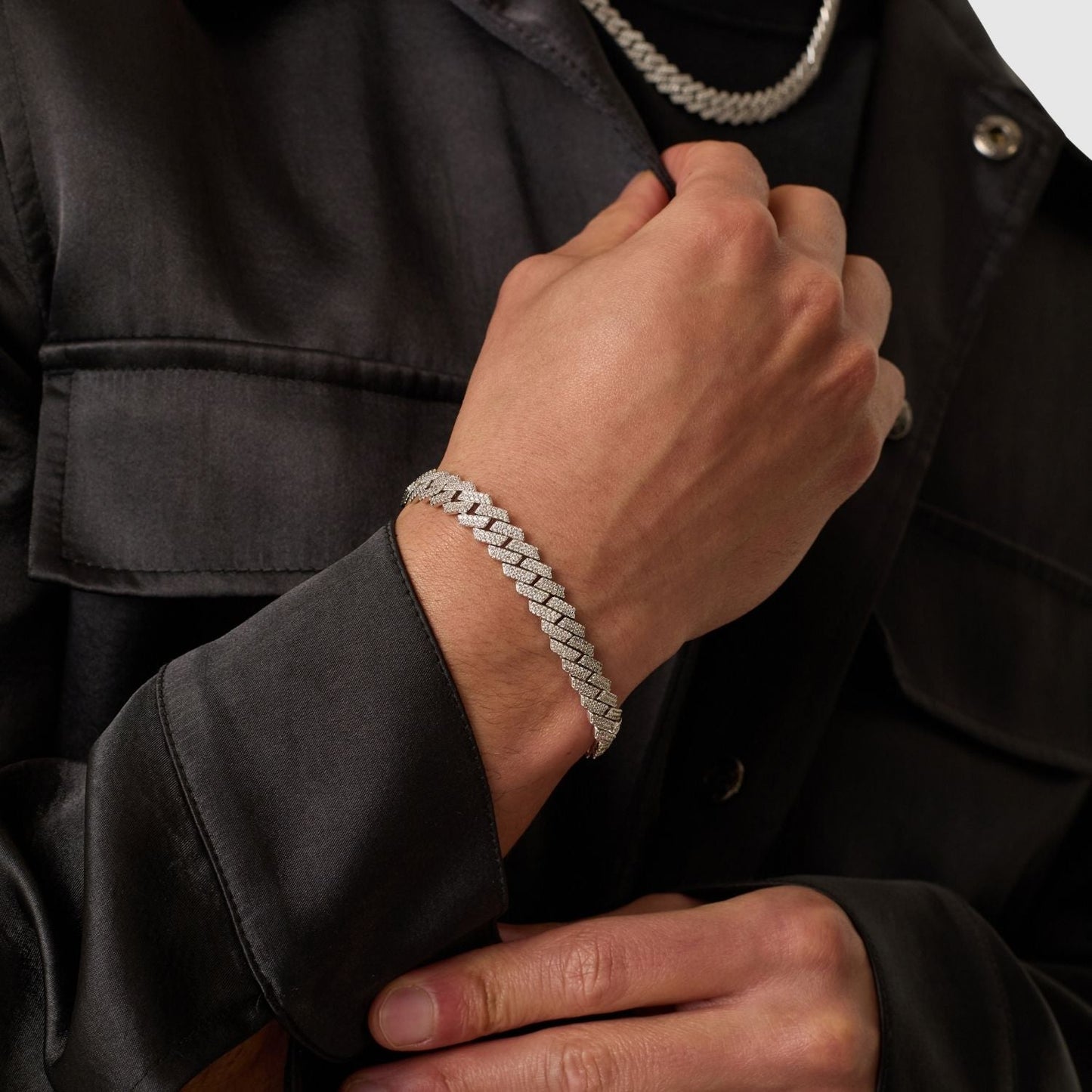 Iced Cuban Bracelet | Men | Stainless Steel | Silver & Gold | 8mm Prong Link | Steven & Levon