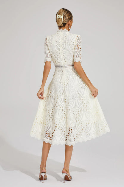 Women's Lace High Neck Midi Dress | Women | Lace | Elegant Midi Length Formal Occasion Dress | Steven & Levon
